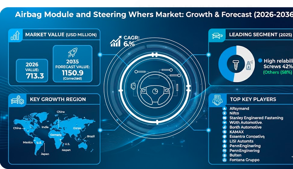 Global Airbag Module and Steering Wheel Fasteners Industry Outlook to 2036: Strategic Insights for R&D, Expansion